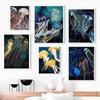 Abstract Metallic Jellyfish Canvas Painting Sea Animals Modular Posters and Prints Wall Art Pictures Living Room Home Decoration