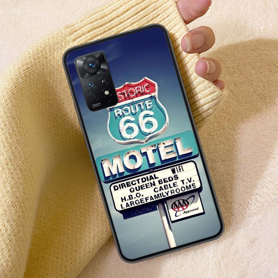 America Route 66 Phone Case For Redmi Note 13 14 15 Pro Plus 12 13C 12C 15C 9 10 10C 9T 9C 9A TPU Soft Cover Clear Cell Cases Sh