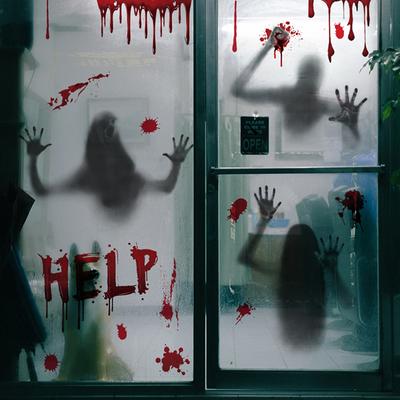 Наклейки на Хэллоуин, ужас, кровь, отпечаток руки, наклейки на дверь, окно, ванная комната, тень, стекло, женский призрак, настенная наклейка, декор на Хэллоуин