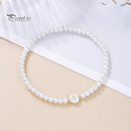 Браслет с алфавитом Алфавиты Изогнутый искусственный жемчуг Эластичный бисер Регулируемый Декоративный сплошной цвет Имя Начальная буква Женский браслет Женские украшения