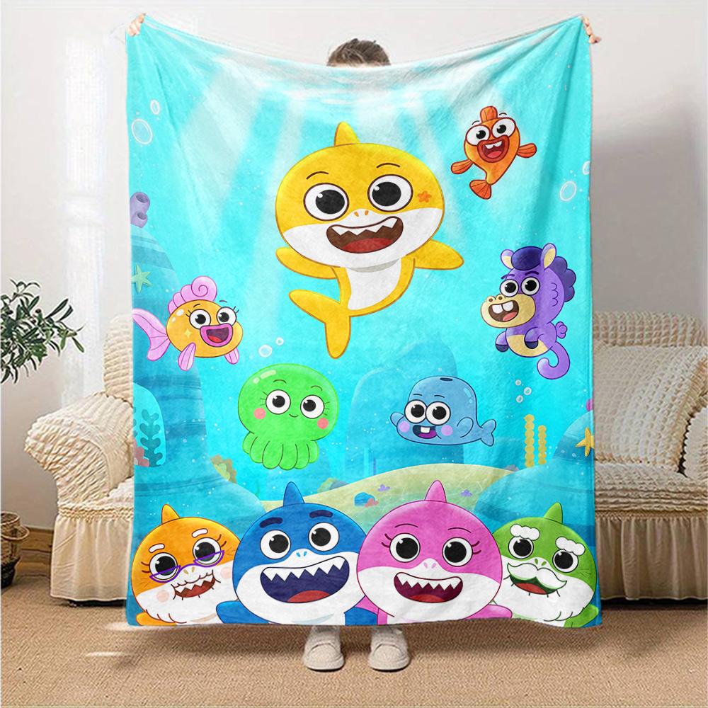 1pc Pinkfong Shark Blanket, Gift, for Men and Women, Soft Blanket, Good for Sofa Bed Couch Travel, Lightweight Flannel Blanket