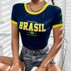 TrendHub Летняя футболка для женщин Бразилия Буквенный Эстетика 90-х Укороченные топы Повседневная футболка с коротким рукавом Kpop Уличная одежда Винтаж Одежда Y2k