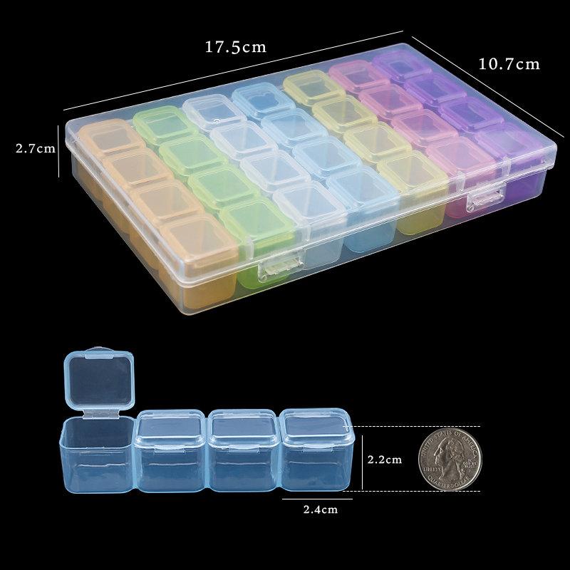 17.5x10.7x2.7CM Прямоугольный 28 Отделений Пластиковый Контейнер для Хранения Украшений, Страз, Бусин, Таблеток, Серёг, Кейс-Контейнер