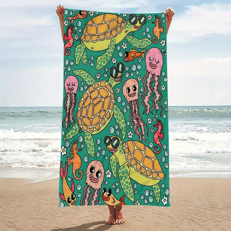 1pc Beach Towel Microbre Colorful Sea Creature-Printed Beach Towel Summer Fun Stylish & Absorbent for Summer Large Quick drying