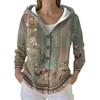 Women's Fashion Casual Sweater Button-Up Print Cardigan  Hooded Jacket
