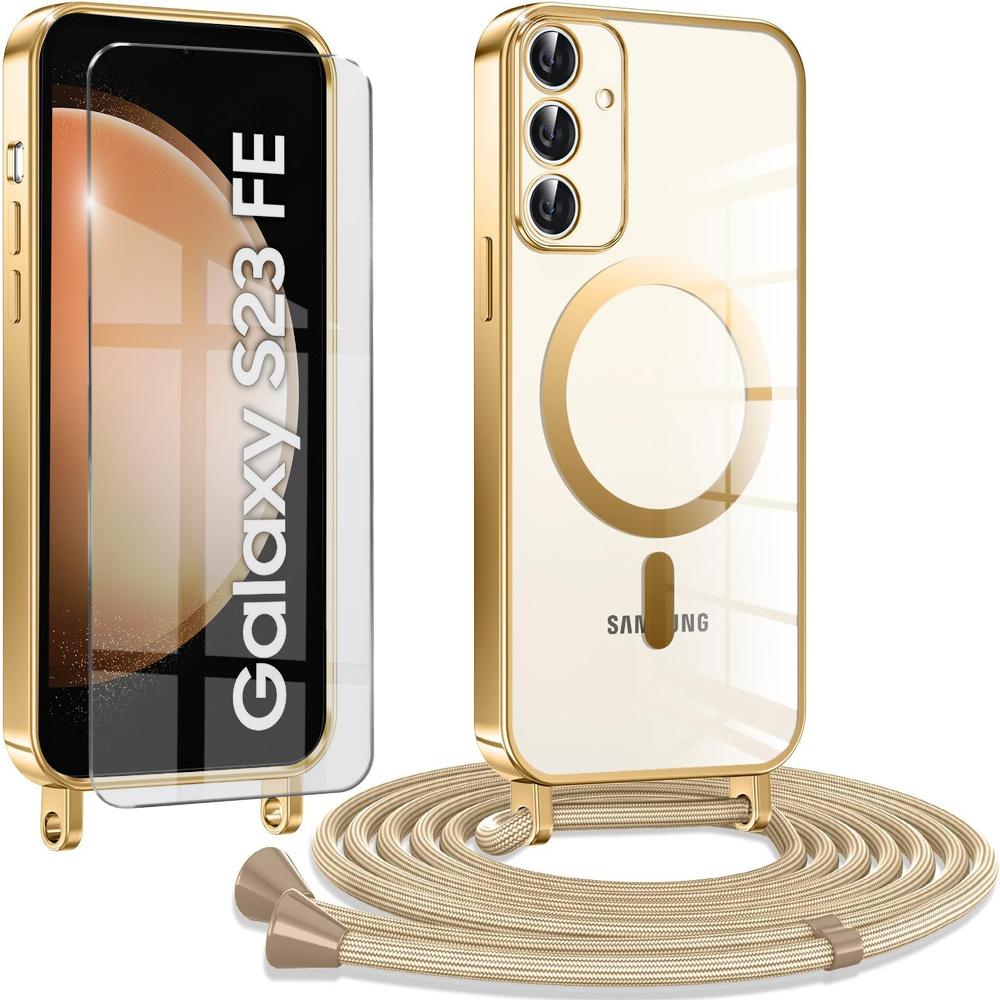 Samsung Galaxy S23 FE Case, Electro MagSafe, Gold + Screen Protector + Lanyard