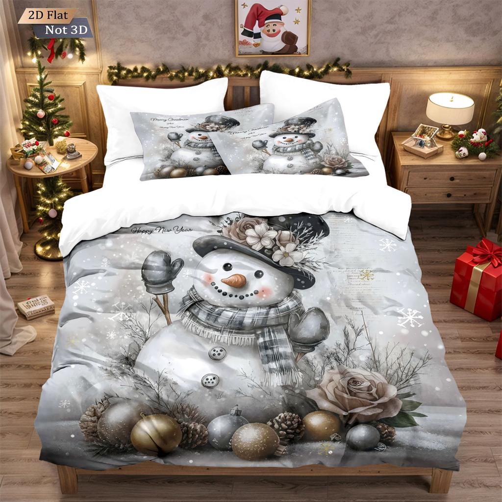 Three-piece Christmas Bedding Set, Brushed Duvet Cover and Pillowcase Set with Santa Claus Digital Print