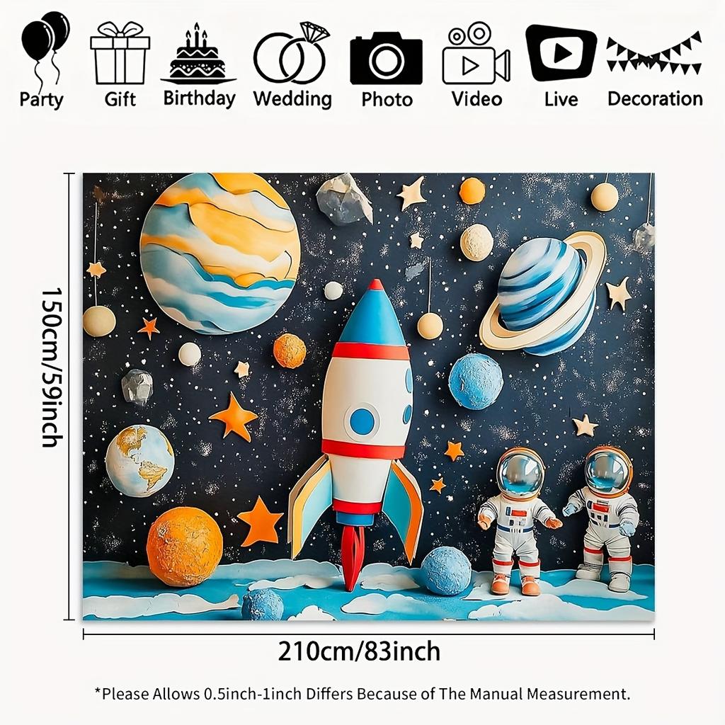 1 шт. 2D плоский фоновый баннер с мультяшным астронавтом, ракетой и фоновым узором с планетами, декорация