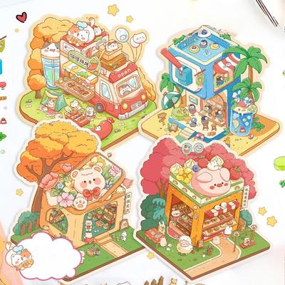 Мультфильм Еда Уличный Пейзаж Наклейка Сцена из Хижины DIY Игрушка Игра Наклейка Фестиваль Подарок На День Рождения для Детей Девочек и Детей