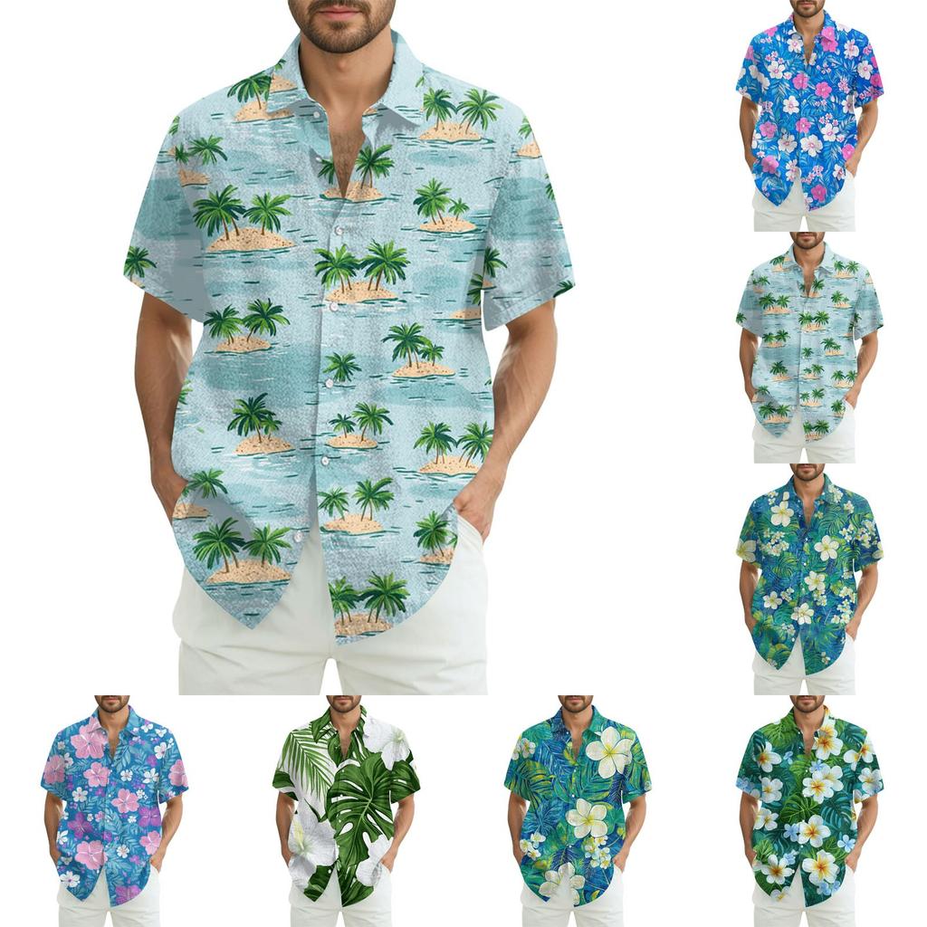 Men's Fashion Loose Hawaiian Printed Short Sleeve Beach Shirt