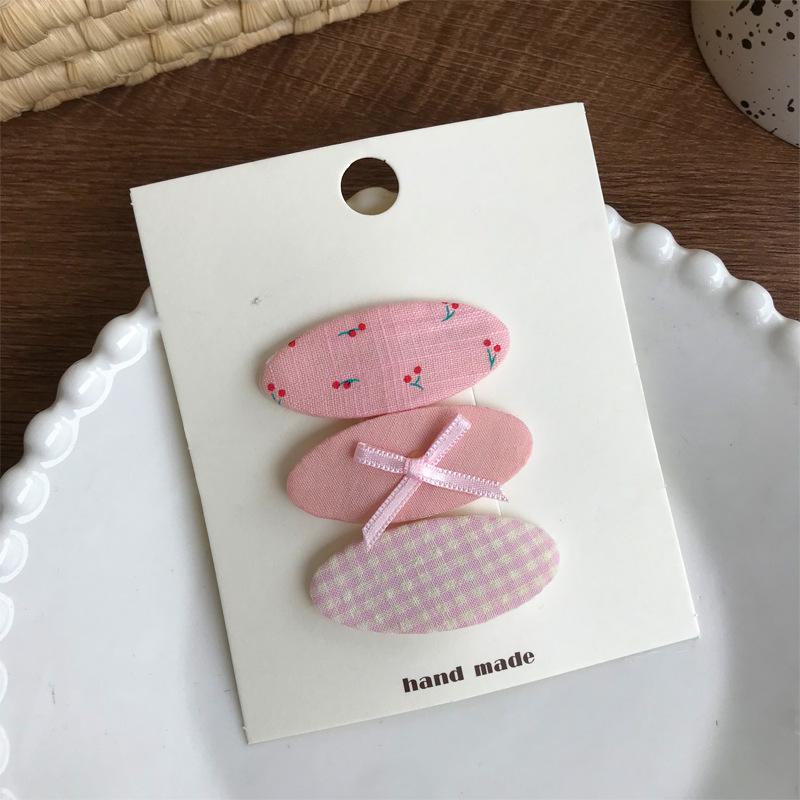 3pc/set Sweet Cute Kids Girl Hair Clip Fashion Bow Cherry Plaid Style Hair Pin Lovely Fabric Bang Side Clip Kawaii Girl Headwear