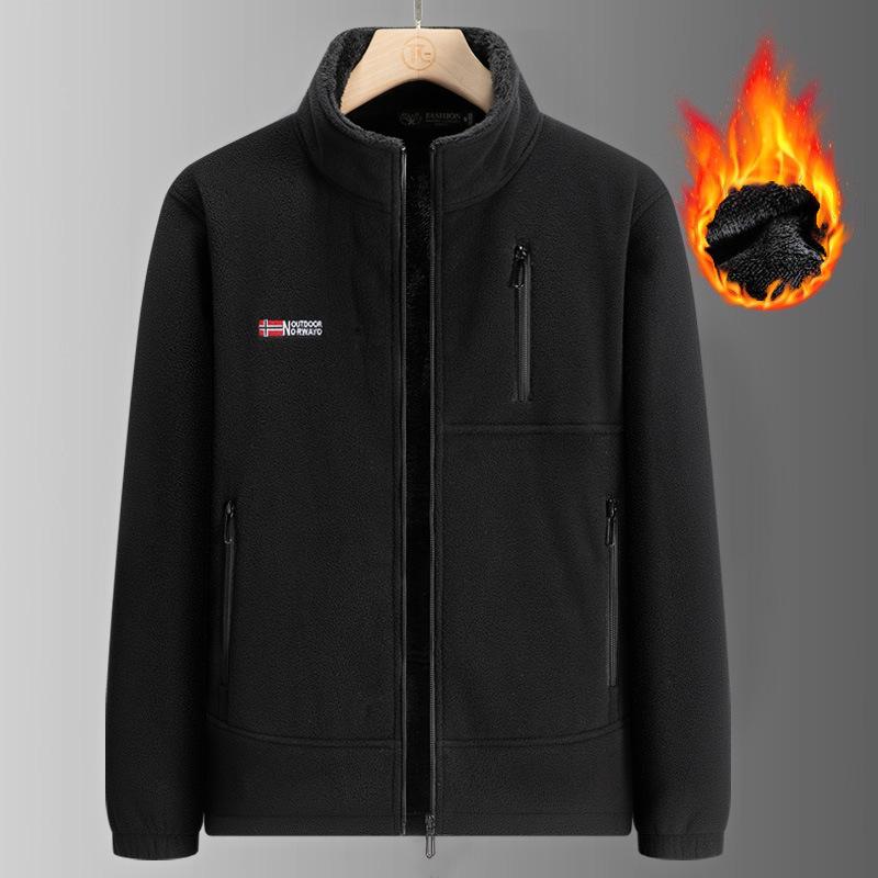 Мужская двусторонняя куртка из полярного флиса и велюра: Теплый, Повседневный, Свободный крой для Осени и Зимы