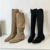 Women's High Boots Pointed Toe Square Heel Suede Roman Style Brown Knee-high Boots Women's Casual Low Heel Versatile Botas Mujer