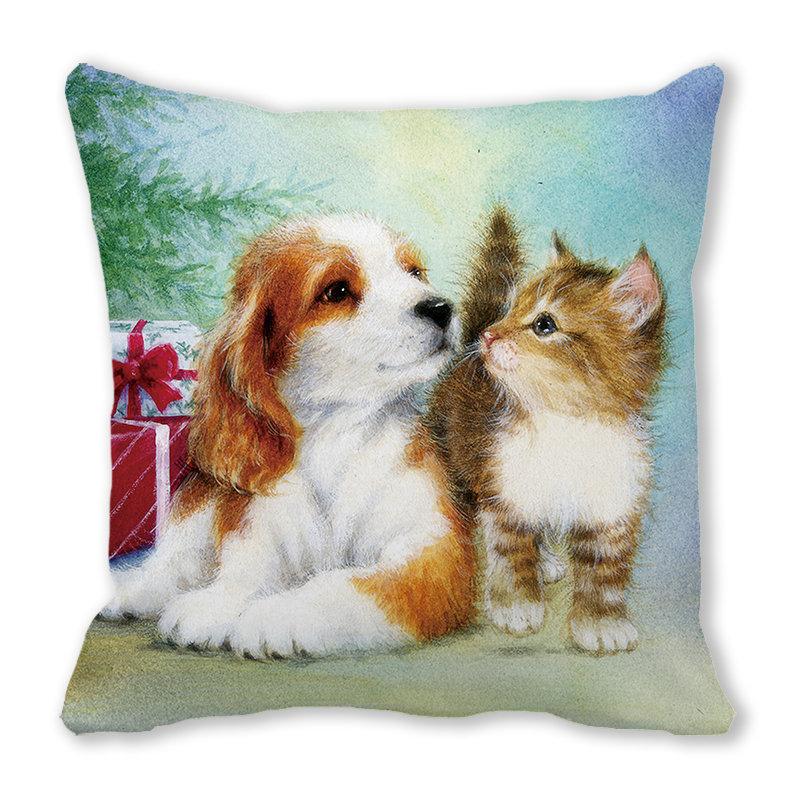 Рождество кошка собака 2022 новый год рождественское украшение подушка наволочка снеговик подарок