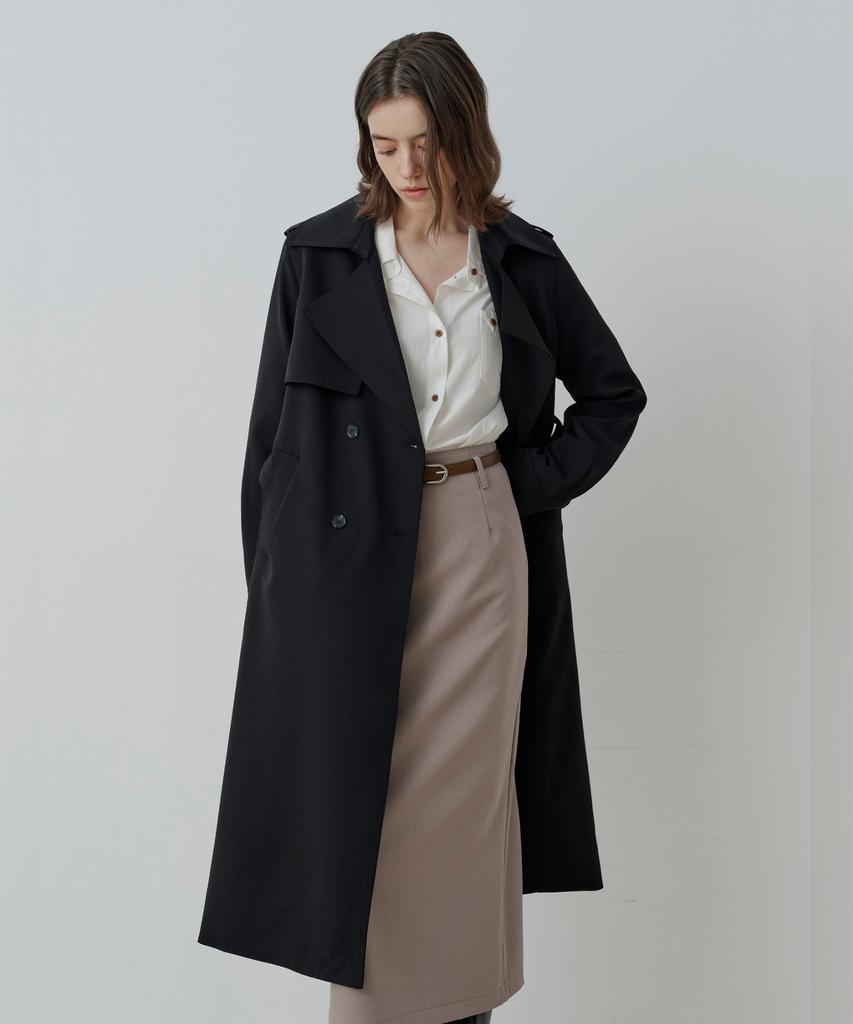 LE STUDIO London Double Long Trench Coat (Bk)