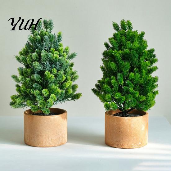 Compact Desktop Pine Tree Artificial Mini Potted Plant, Fake Greenery Bonsai Ornament, Lifelike for Home Decor Faux Houseplant Living Room Entryway