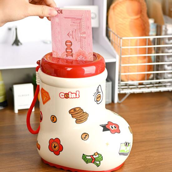 Мультяшная копилка-ботинок с наклейками DIY, контейнер для монет и наличных, для малышей, мальчиков, девочек, копилка для сбережений, домашний офис, настольное украшение