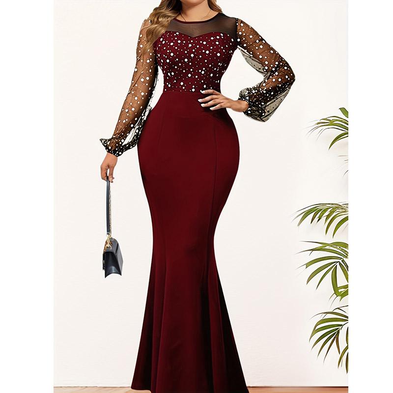 Женское осеннее облегающее платье макси с длинным рукавом, сексуальное облегающее платье с круглым вырезом, вечернее платье с пайетками в стиле пэчворк