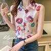 Женские топы и блузки без рукавов с цветочным принтом, майка Femme, летние повседневные рубашки, женская блузка