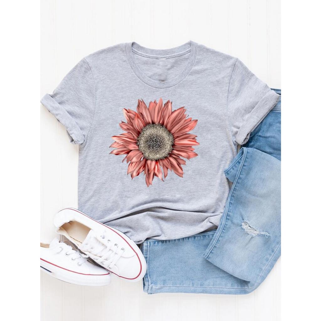 Women's Fashion Short-sleeved Casual T-shirt Clothes Summer  Clothing Ladies Print Graphic Tops