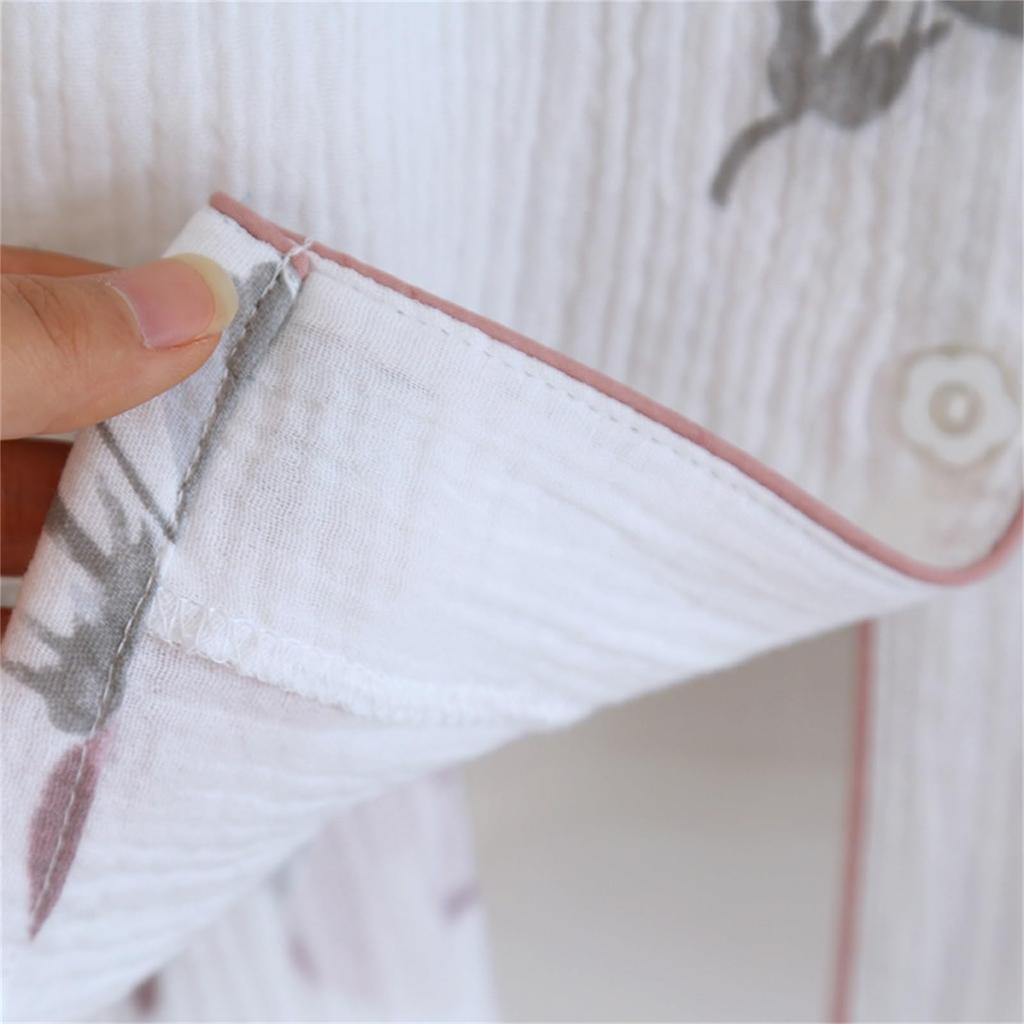 Kyonuza Cotton Loungewear for Spring and Solid Gauze Simple Long Day Size x Purple Women's 100% Pajamas, Open-Front Autumn, Color, Fabric,