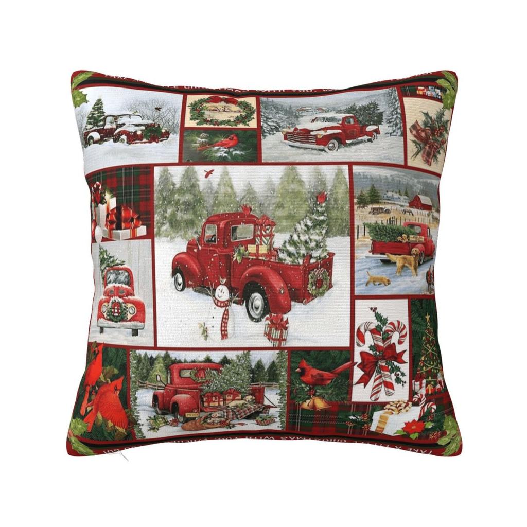 Christmas Festive Vintage Red Trucks And Tree Pillow Cover Pillow Case For Party Home Decor Cushion Cover Soft Pillowcases Gift