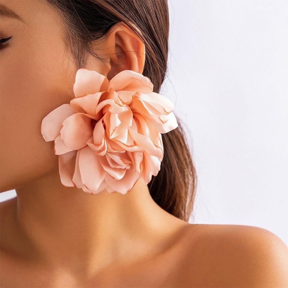 Fabric Big Flower Ear Stud Luxury Design Floral Eardrop Gifts Exaggerated Earrings Women Girls