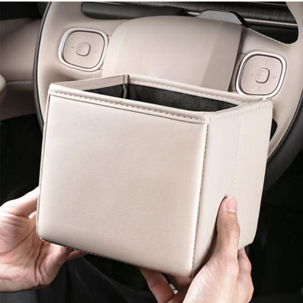 Waterproof Car Trash Bin Faux Leather Vehicle Trash Can Multi Functional Car Garbage Cans  Storage