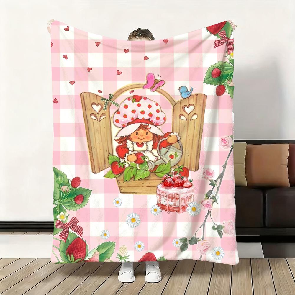 Cute Cartoon s-Strawberry S-Shortcake Throw Flannel Fluffy Soft Blanket Warm Skin-Friendly Throw for Sofa Bed Office Nap Winter