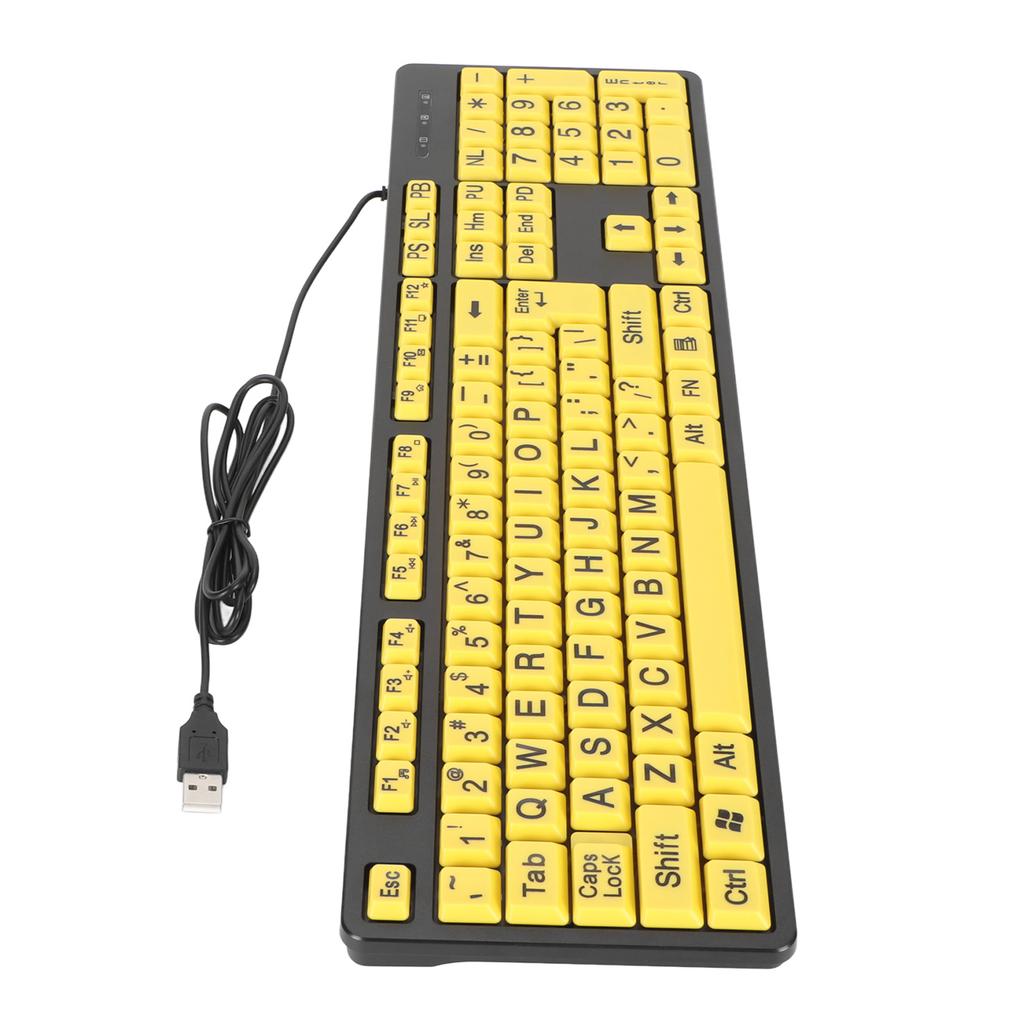 104 Keys Large Print Computer Keyboard USB Wired Keyboard for Students Elderly Visually Impaired Individuals