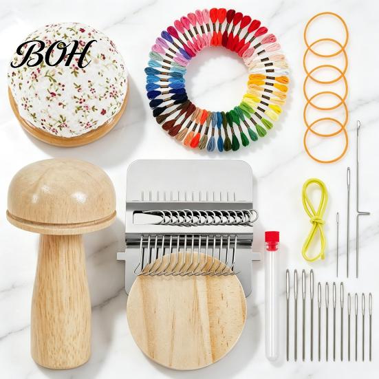 Portable Sewing Tool for Holes Mini Weaving Machine Kit, 14-Hook Speedweve Style Darning Loom with DIY Knitwear Repair Device Mushroom/Darning