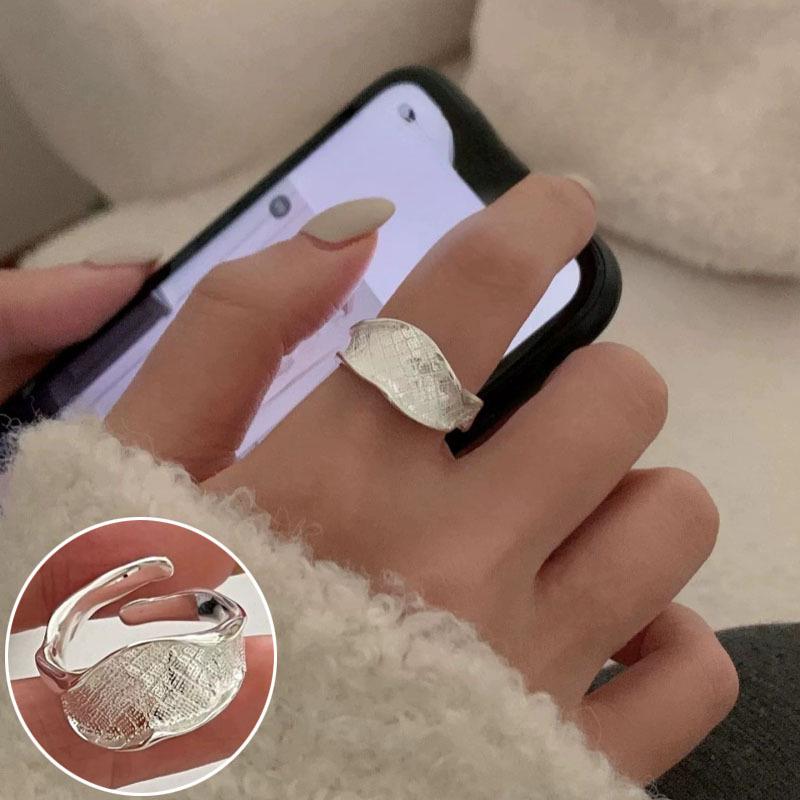 Women's Wide Band Geometric Frosted Matte Open Ring, S925 Silver Plated Creative Index Finger Design