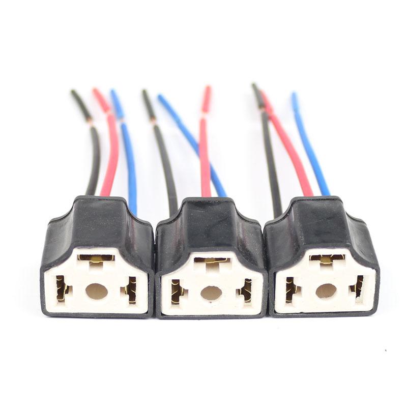 H4 Three Holes Ceramic Wire Wiring Car Head Light Bulb Lamp Harness Socket Plug