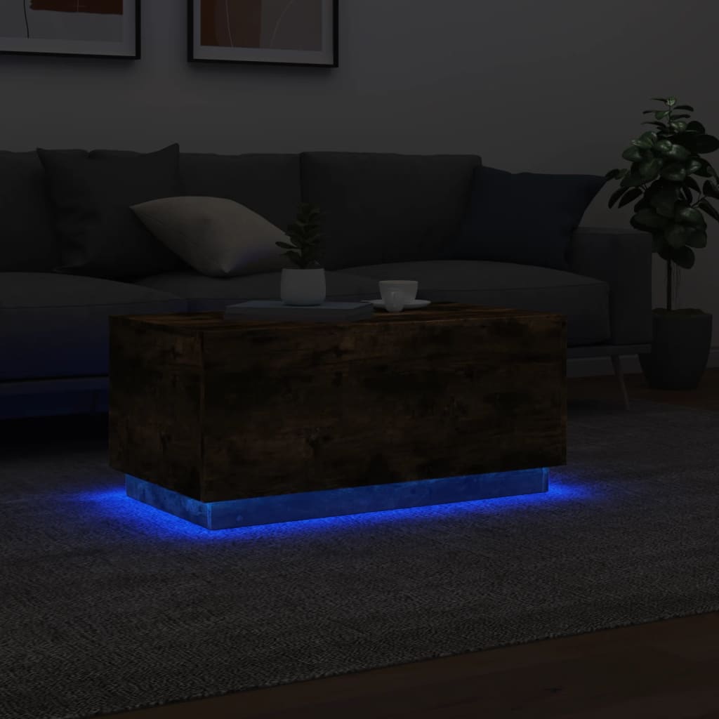 LED Coffee Table in Smoked Oak 90 x 50 x 40 cm