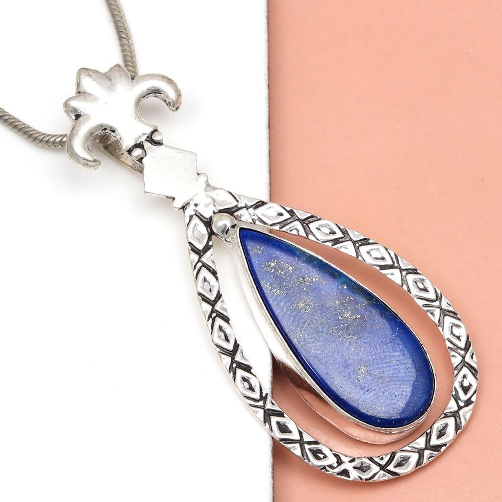 Pendant Lapis Lazuli Silver Jewelry 2.5" Gemstone  Handmade Sterling Silver