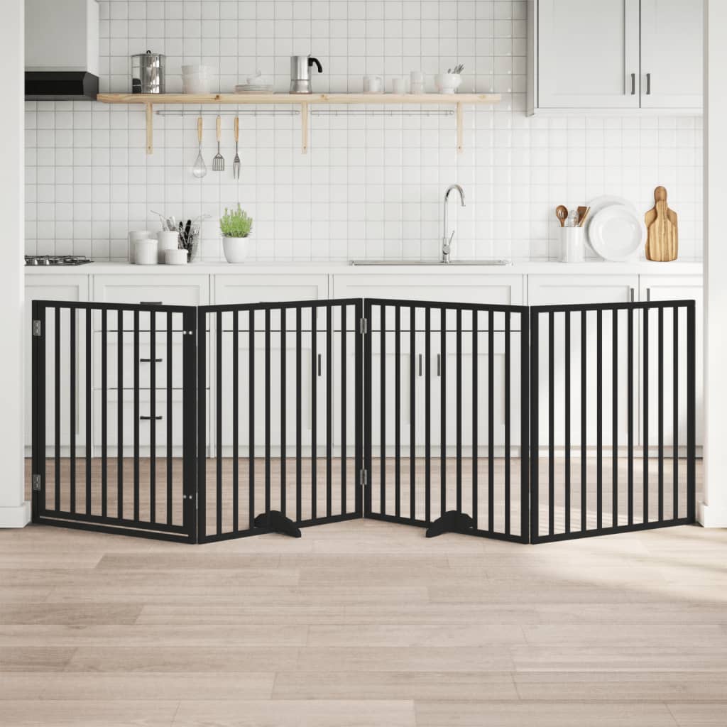 4 Piece Dog Gate with Door Foldable Black 320 cm Poplar Wood