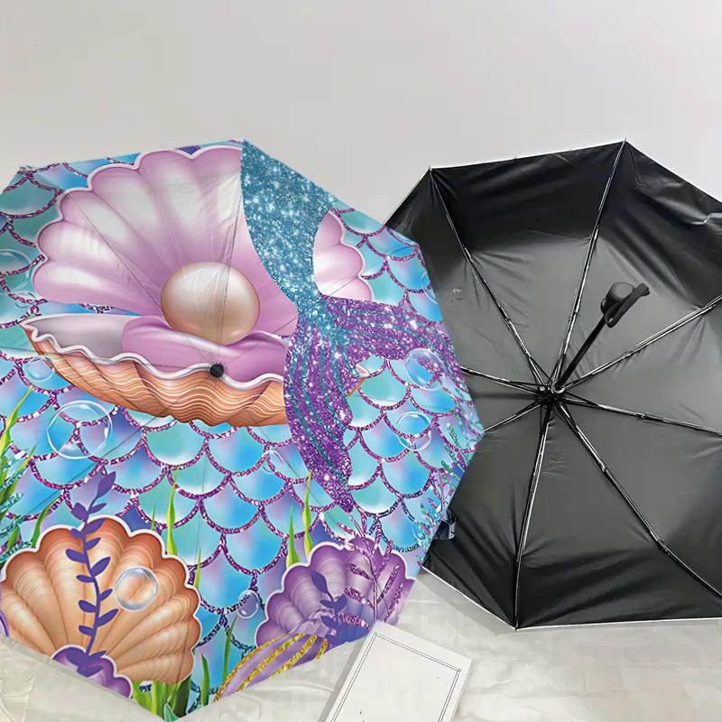 1PC Mermaid Shell Umbrella-8-Rib Reinforced Portable Folding Travel Suitable for All Seasons Outdoor Daily Use-Z0478