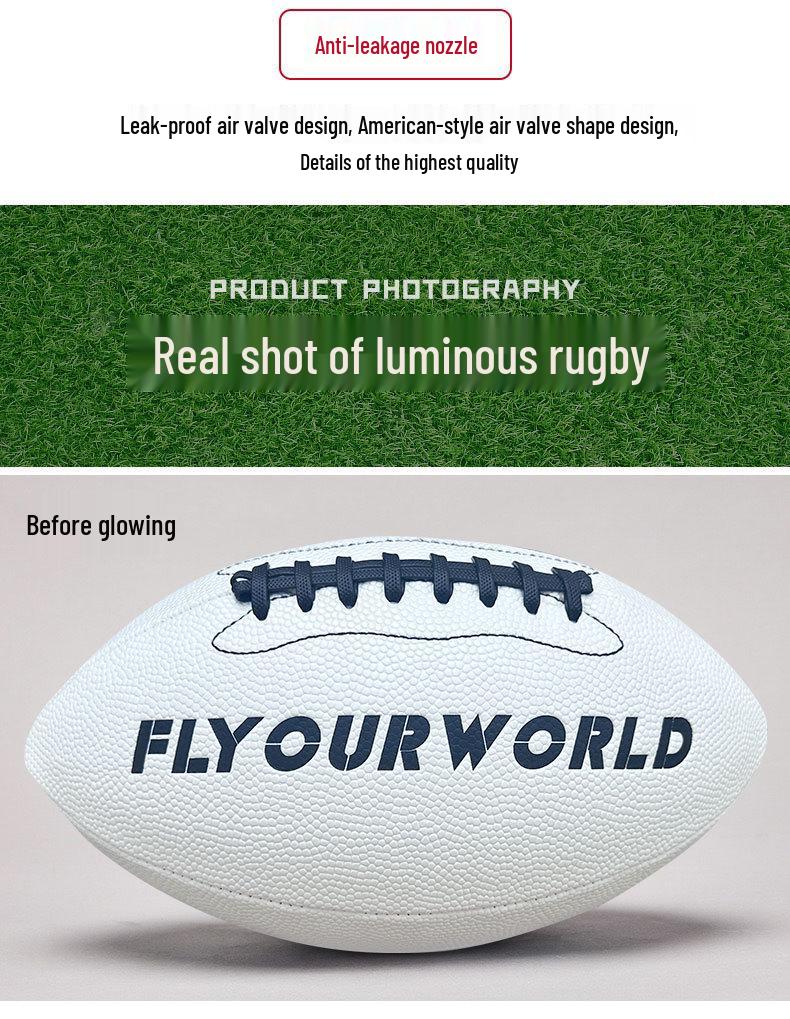 American-Style Luminous Glowing PU Football, Machine Sewn, Non-Slip, Sizes 6 & 9, Training Football.