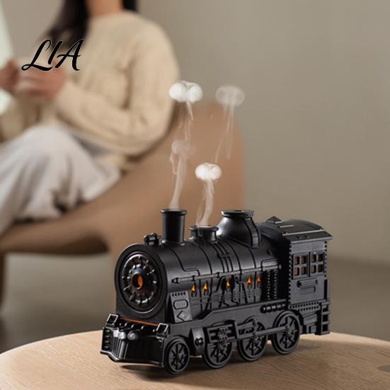 Compact Humidifiers for Desk Vintage Steam Train Aroma Diffuser, 300ml Ultrasonic Cool Mist Humidifier with Dual Essential Oil Vaporizer Relaxation