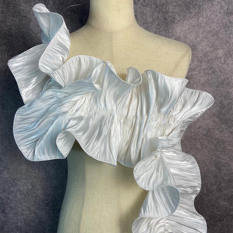 3 ярда Кружевная отделка "Большая волна" Яркий шелковый сатин Складчатая оборка Аппликация из ткани DIY Косплей Танцевальные представления Аксессуары для одежды