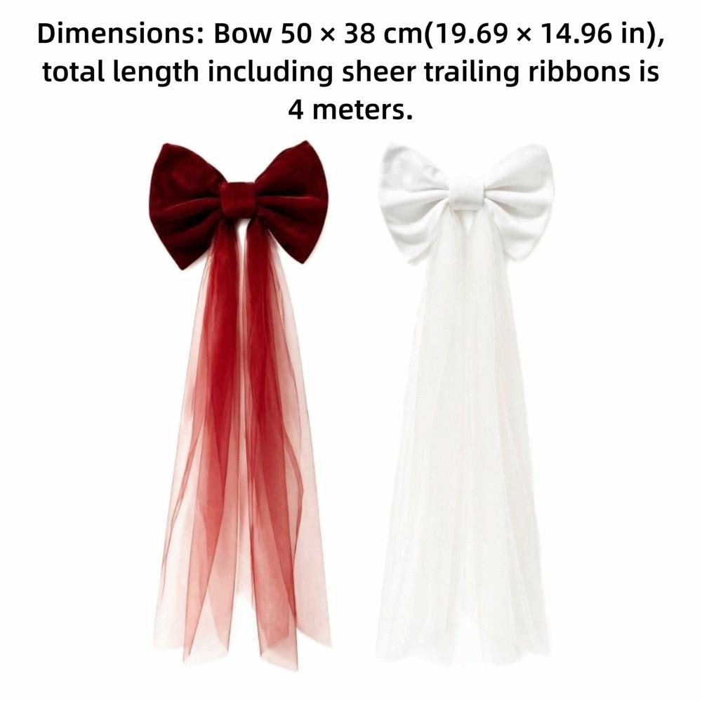 Mesh Tulle Christmas Bow Large Solid Color Christmas Tree Bow Long Tails Dreamy Style Christmas Wreaths Bow Christmas Decor