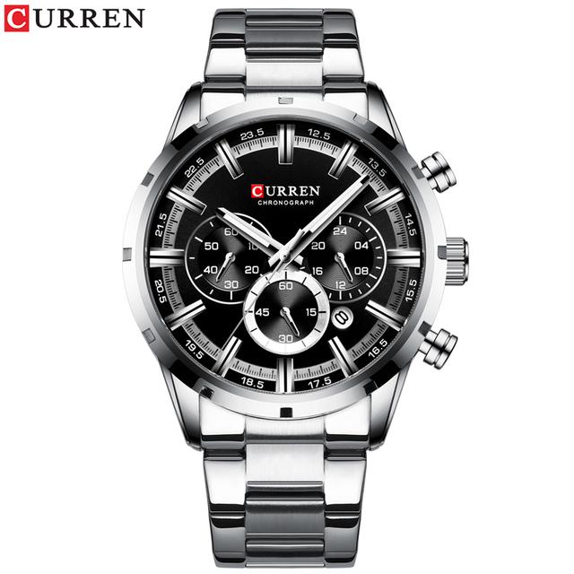 CURREN Luxury New Mens Stainless Steel Band Wristwatches for Men Casual Fashion Quartz Clock Mens Chronograph Watch with Date