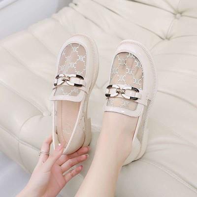 Сетчатые лоферы женские летние новые на плоской подошве одинарные туфли на мягкой подошве дышащие универсальные маленькие кожаные туфли женские