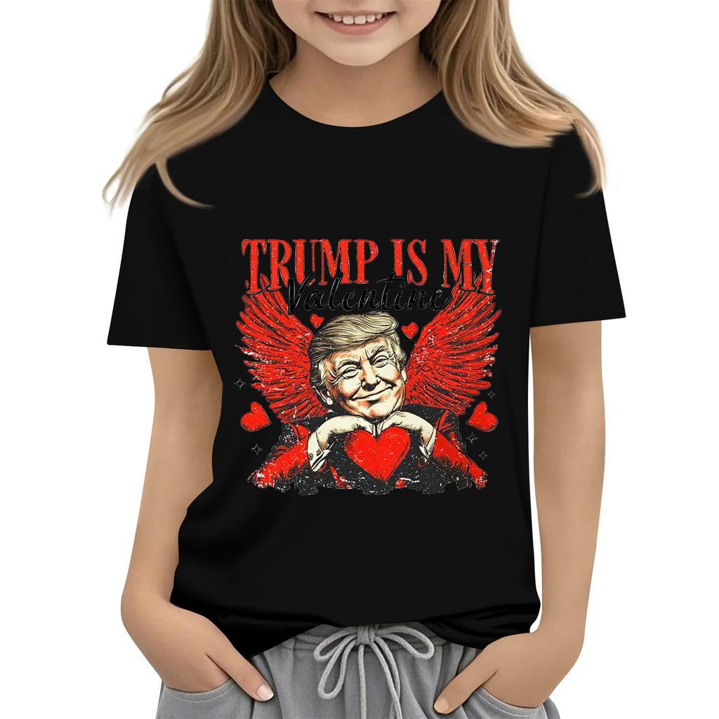 Детская модная повседневная футболка с коротким рукавом и круглым вырезом с принтом ко Дню святого Валентина