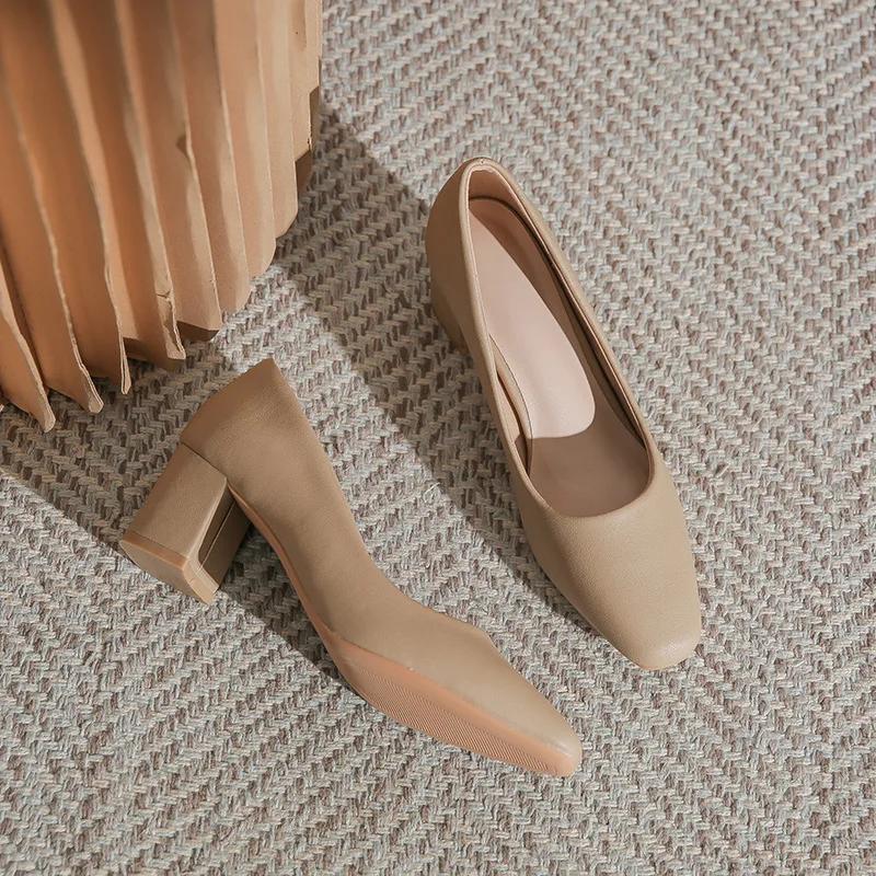 Модные французские ретро женские туфли на высоком каблуке весна осень новые женские туфли удобные универсальные женские кожаные туфли на мягкой подошве грубые одинарные туфли