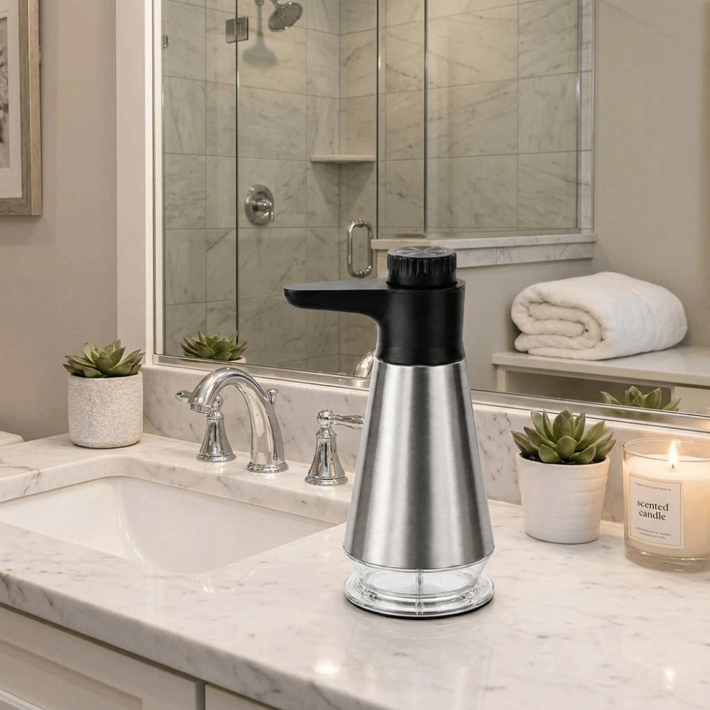 Stainless Steel Hand Sanitizer Machine Press Bottle Refillable Soap Pump Kitchen Use
