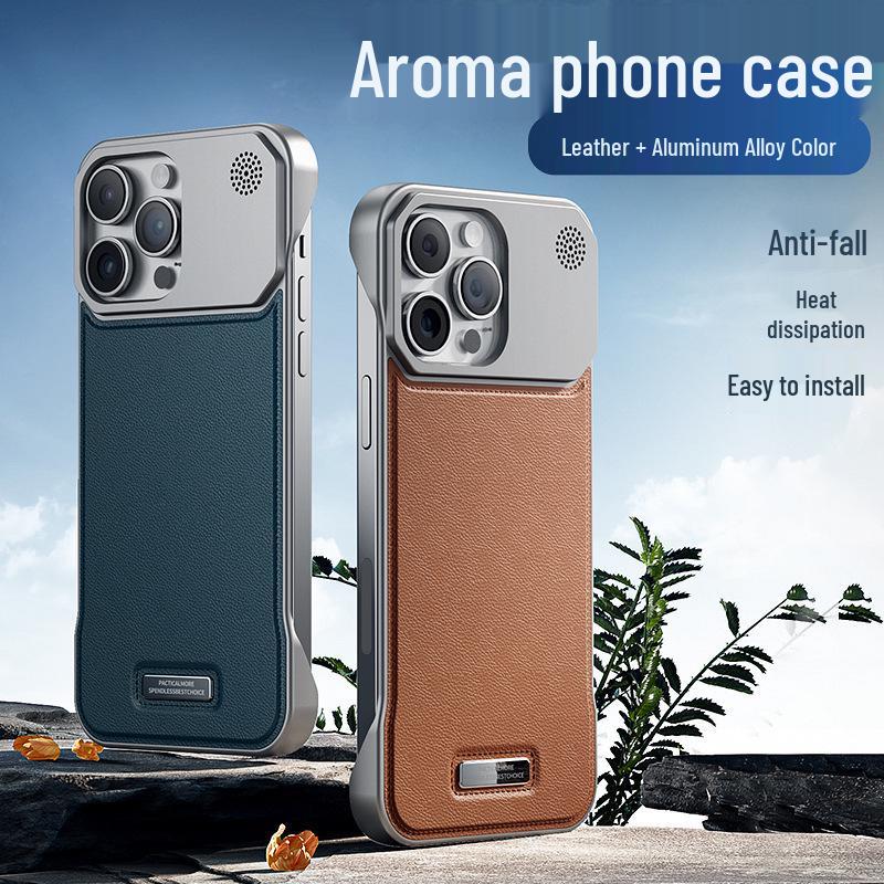 Магнитный чехол с ароматом кожи для iPhone 17 Pro Max с металлической рамкой, безрамочный дизайн