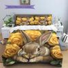 Rabbit and Fresh Flowers Pattern Bedding Home Decoration Birthday Gift (1 * duvet cover + 2 * pillowcase, without core)