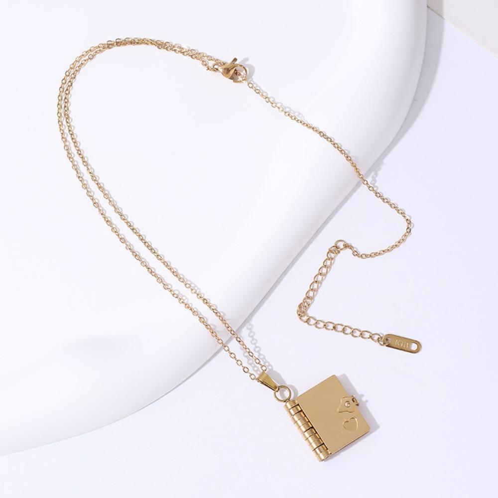 Titanium Steel Couple Book Necklace Handmade Couple Text Locket Jewelry Accessories