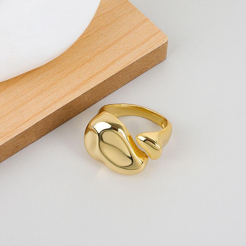 Geometric Glossy Concave Convex Shaped Ring Female Niche Design Personality High Sense Finger Ring Ins Cold Temperament Opening Index Finger Ring